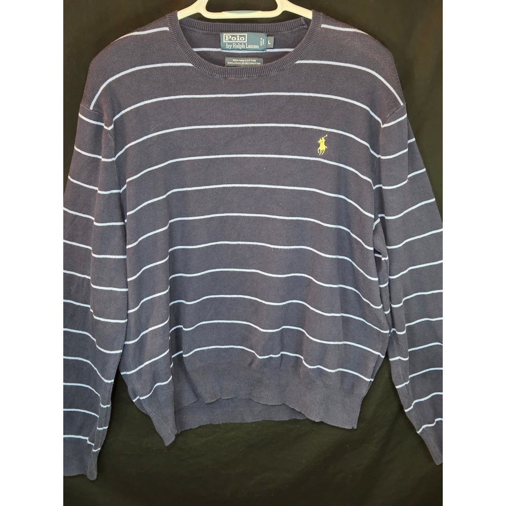 Polo Ralph Lauren Mens Pima Cotton Sweater Striped Crew Neck Long‎ Sleeve Size L